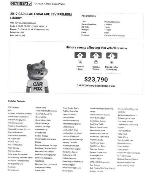 Cadillac Escalade ESV Premium Luxury 4D SUV 4WD 2017