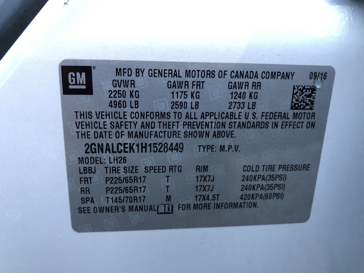 Chevrolet Equinox FWD 4dr LT w/1LT 2017