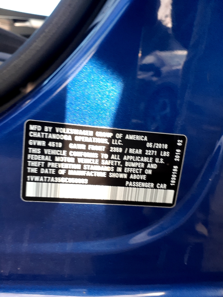 Volkswagen Passat 4dr Sdn 1.8T Auto S PZEV 2016