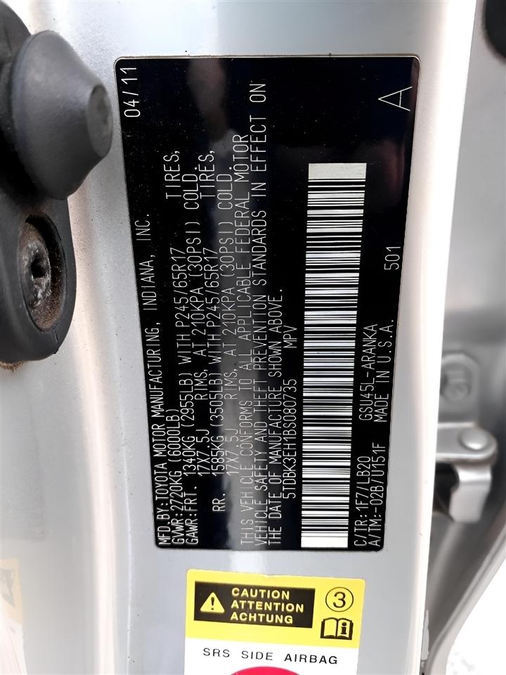 Toyota Highlander 4WD 4dr V6 Base (Natl) 2011