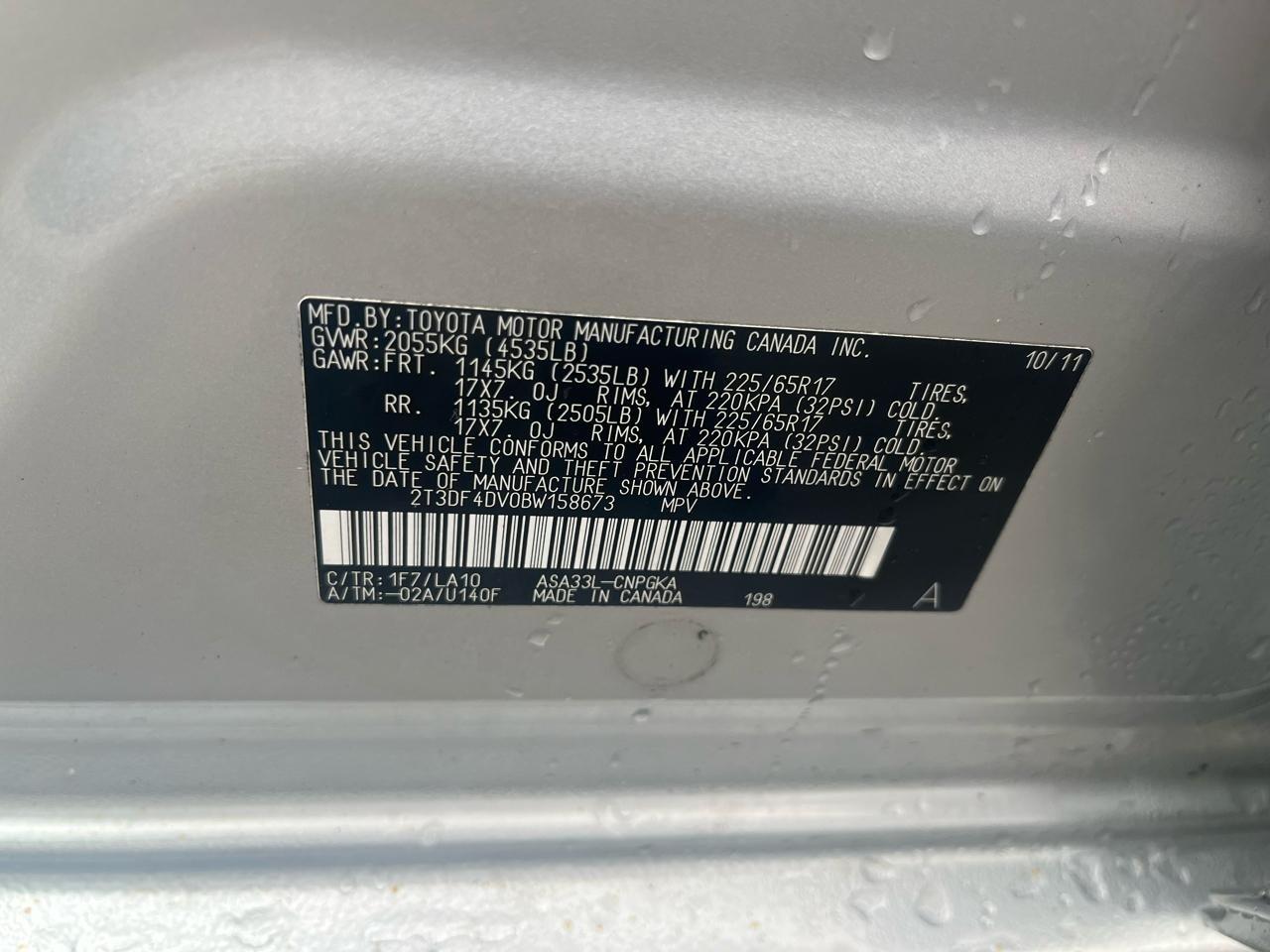 Toyota RAV4 4WD 4dr 4-cyl 4-Spd AT Ltd (Natl) 2011