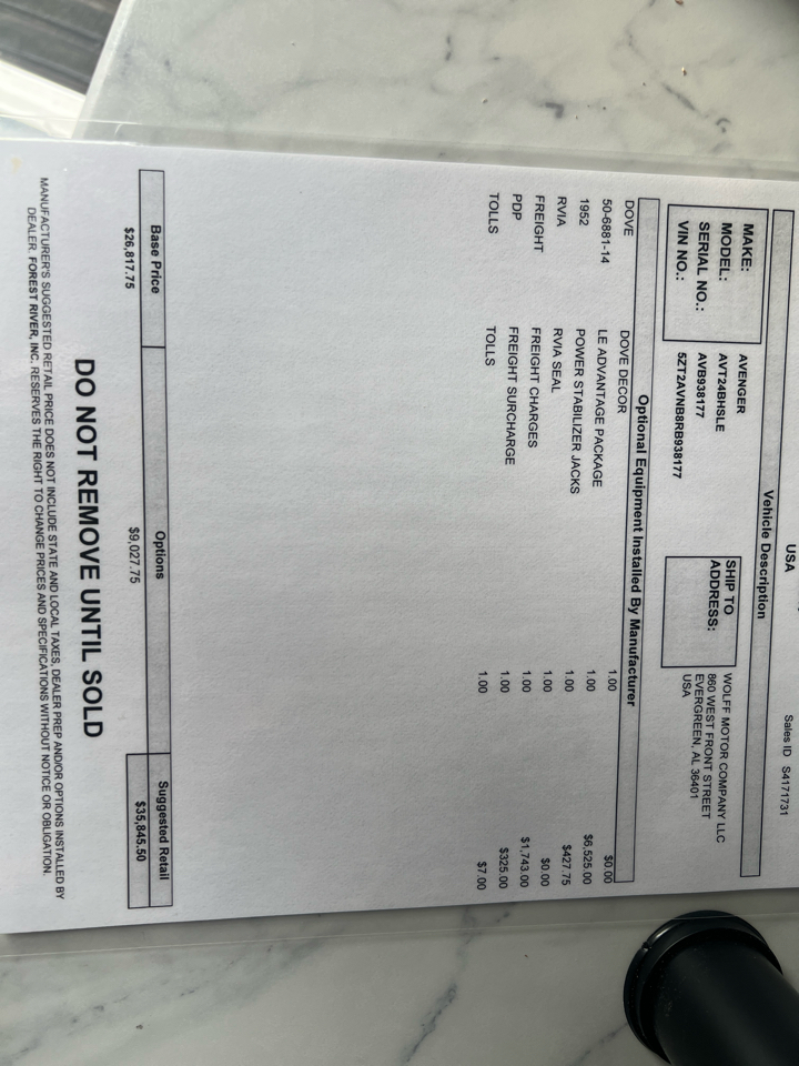 Avenger Travel Trailer  2024