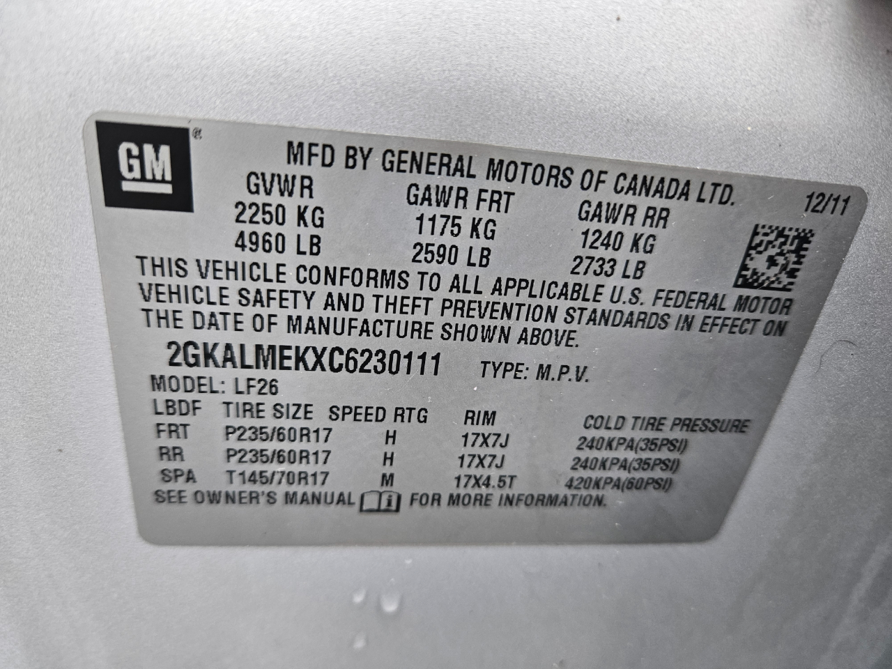 GMC Terrain SLE1 FWD 2012