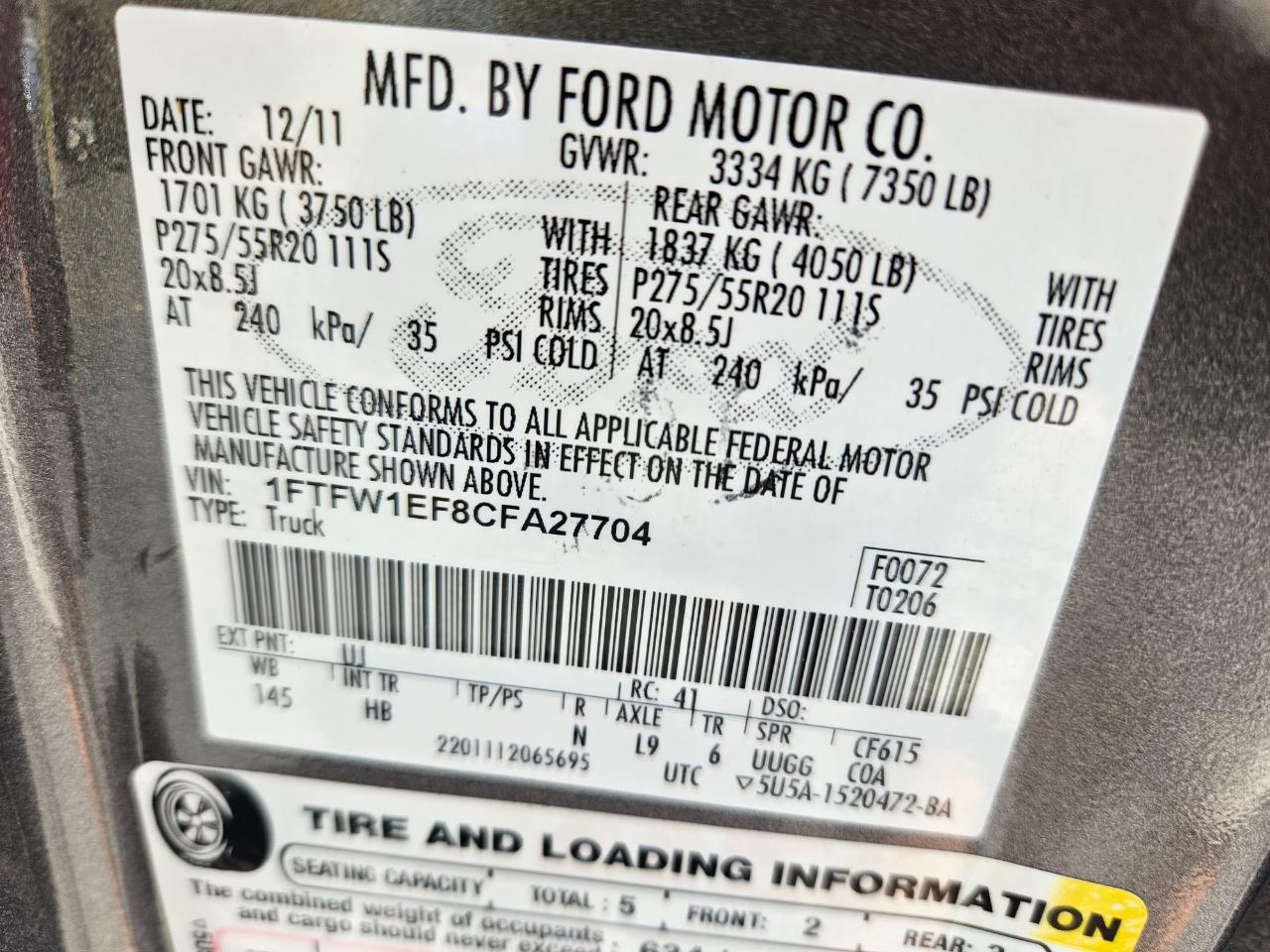 Ford F-150 4WD SuperCrew 139" Lariat 2012