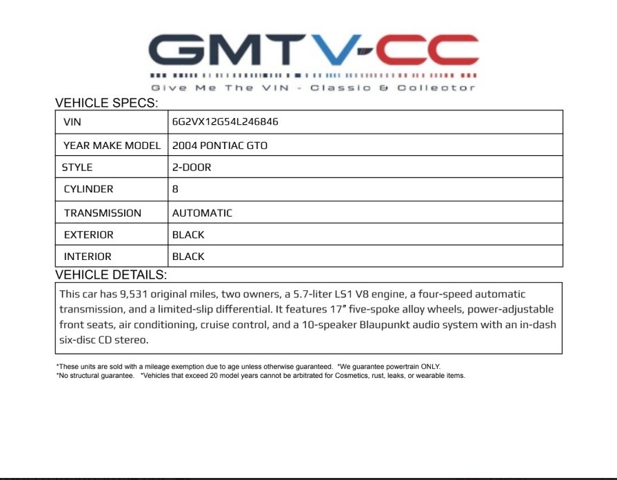 Pontiac GTO 2dr Cpe 2004 Pontiac GTO 2dr Cpe 2004