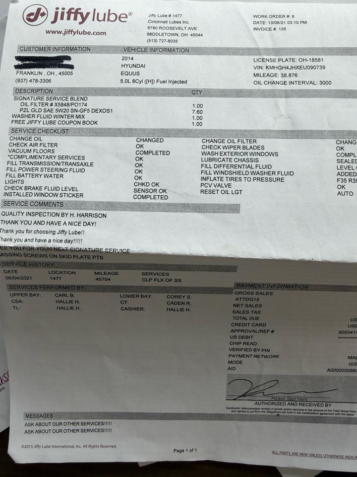 Hyundai Equus 4dr Sdn Signature 2014