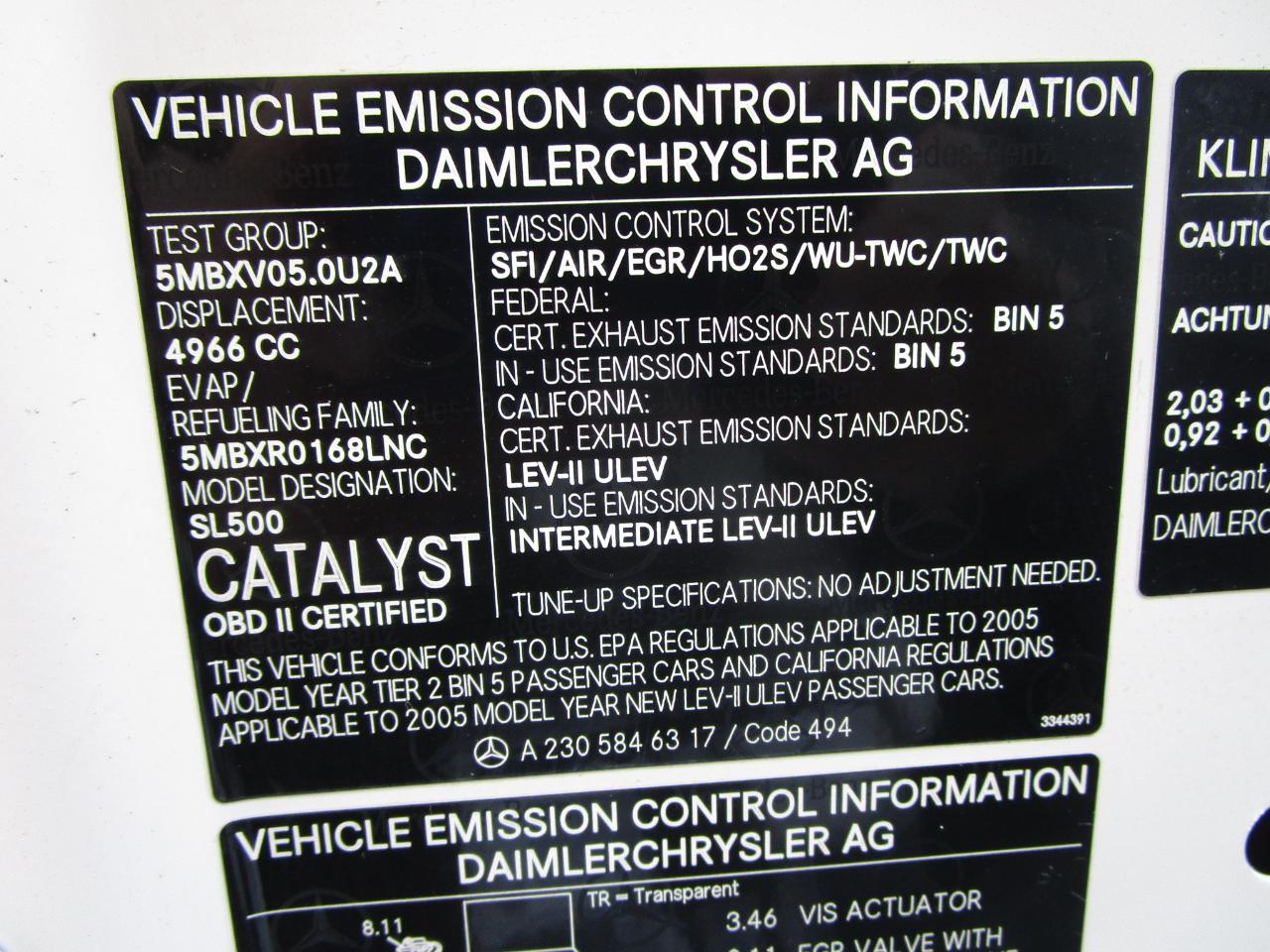 Mercedes-Benz SL-Class 2dr Roadster 5.0L 2005