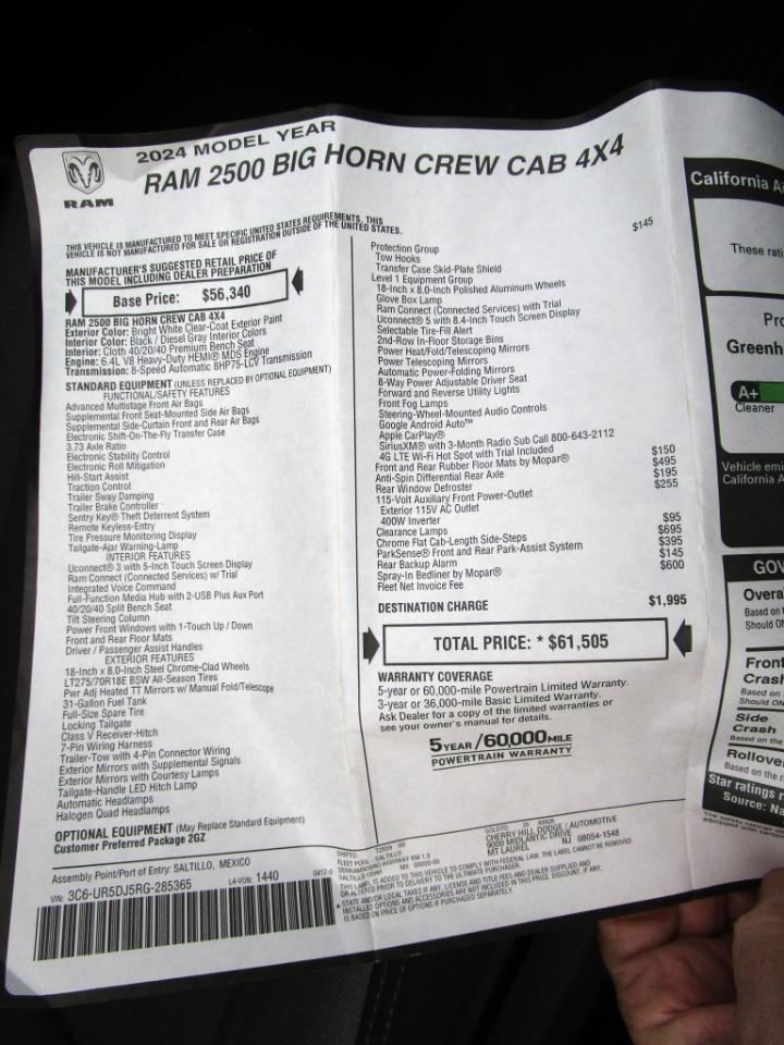 RAM 2500 Big Horn 4x4 Crew Cab 6'4" Box 2024