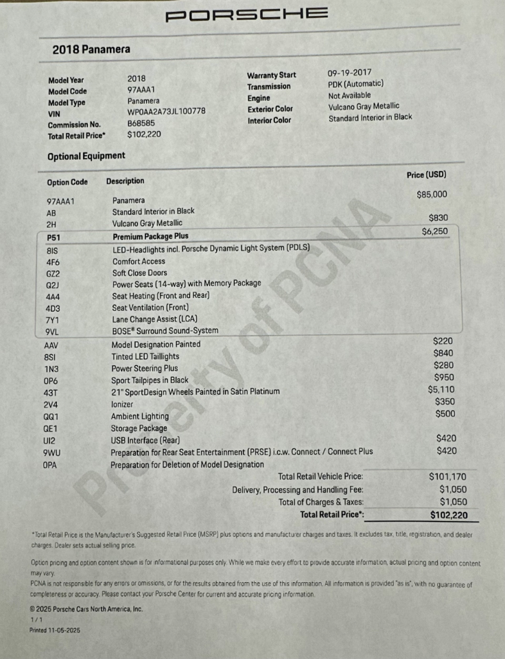 Porsche Panamera 4dr HB 2018