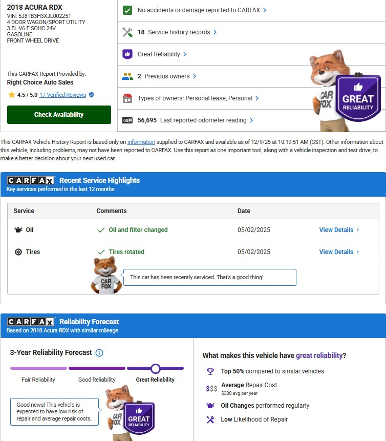 Acura RDX 6-Spd AT 2018