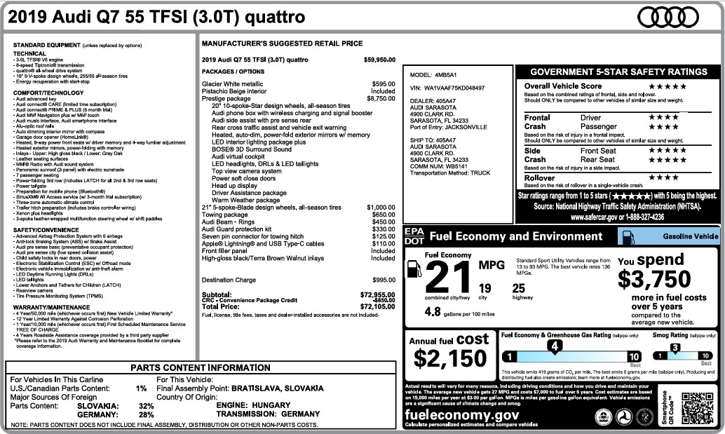 Audi Q7 3.0T Prestige quattro 2019