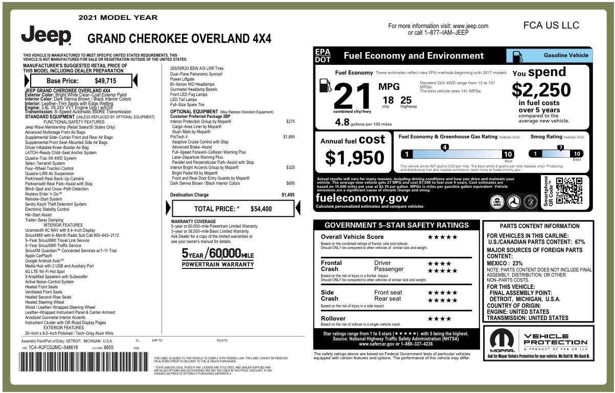 Jeep Grand Cherokee Overland 4WD 2021