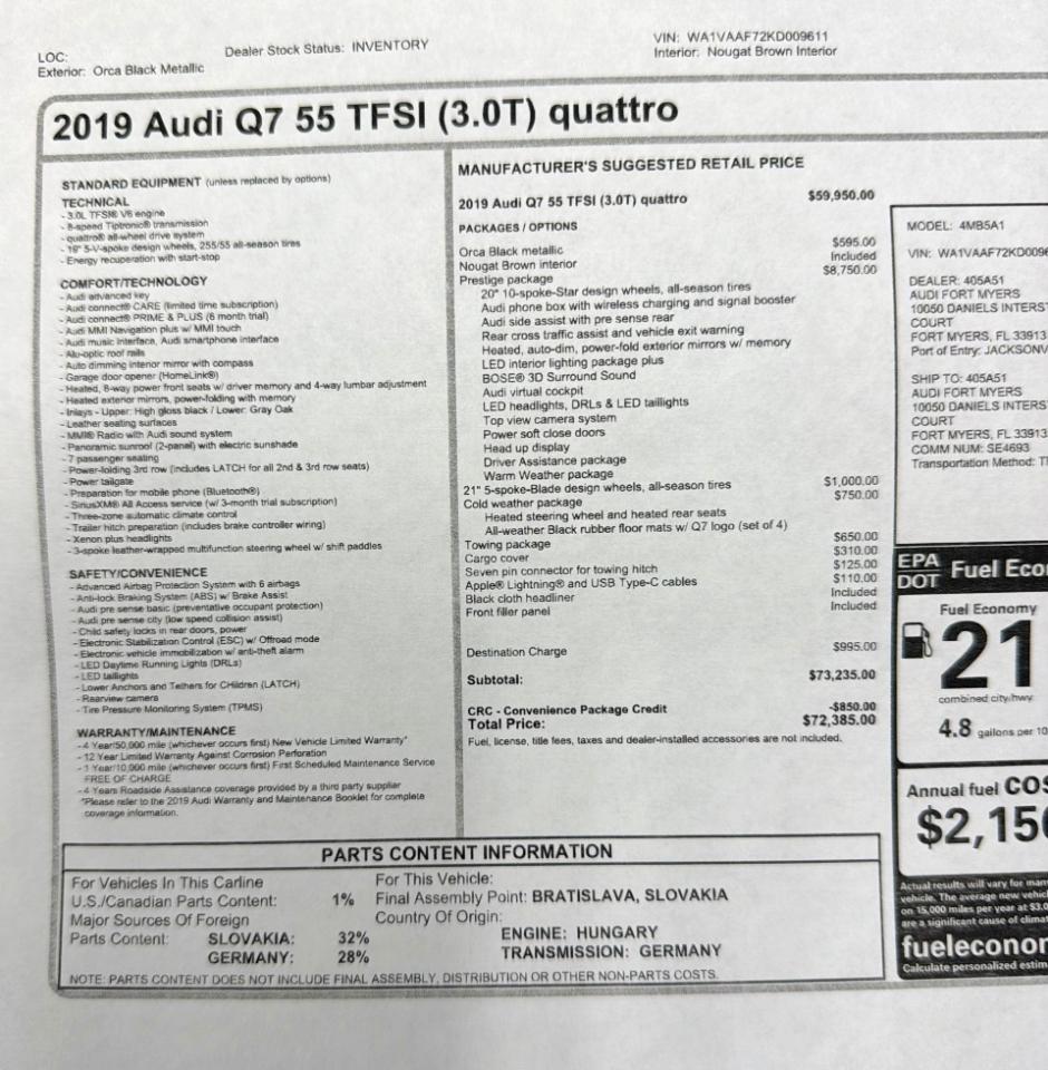 Audi Q7 3.0T Prestige quattro 2019