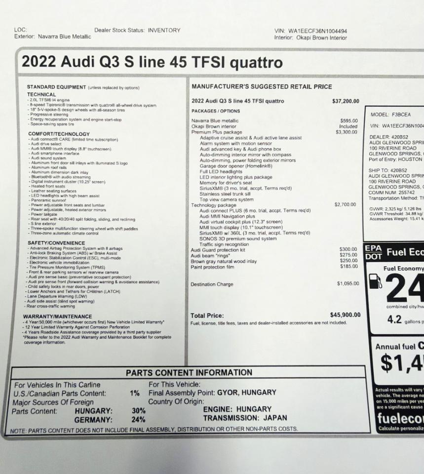 Audi Q3 S line Premium Plus quattro 2022