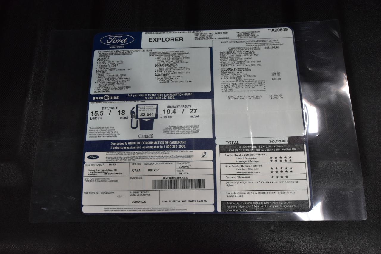 Ford Explorer Sport Trac AWD 4dr V8 Adrenalin 2010