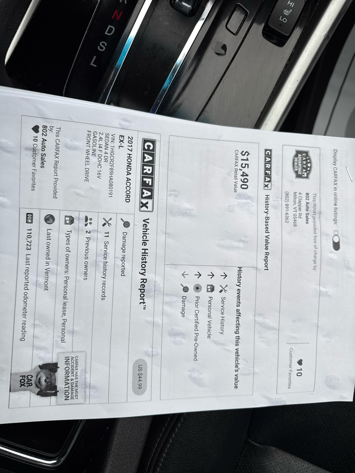 Honda Accord EX-L Sedan CVT 2017