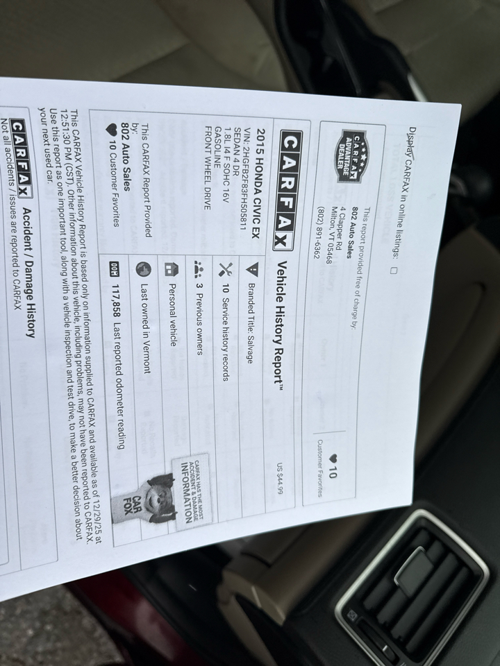 Honda Civic EX Sedan CVT 2015