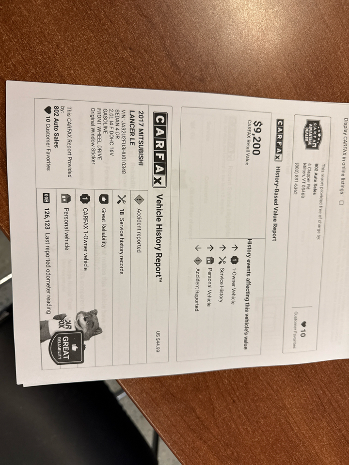 Mitsubishi Lancer LE 2.0 FWD CVT 2017