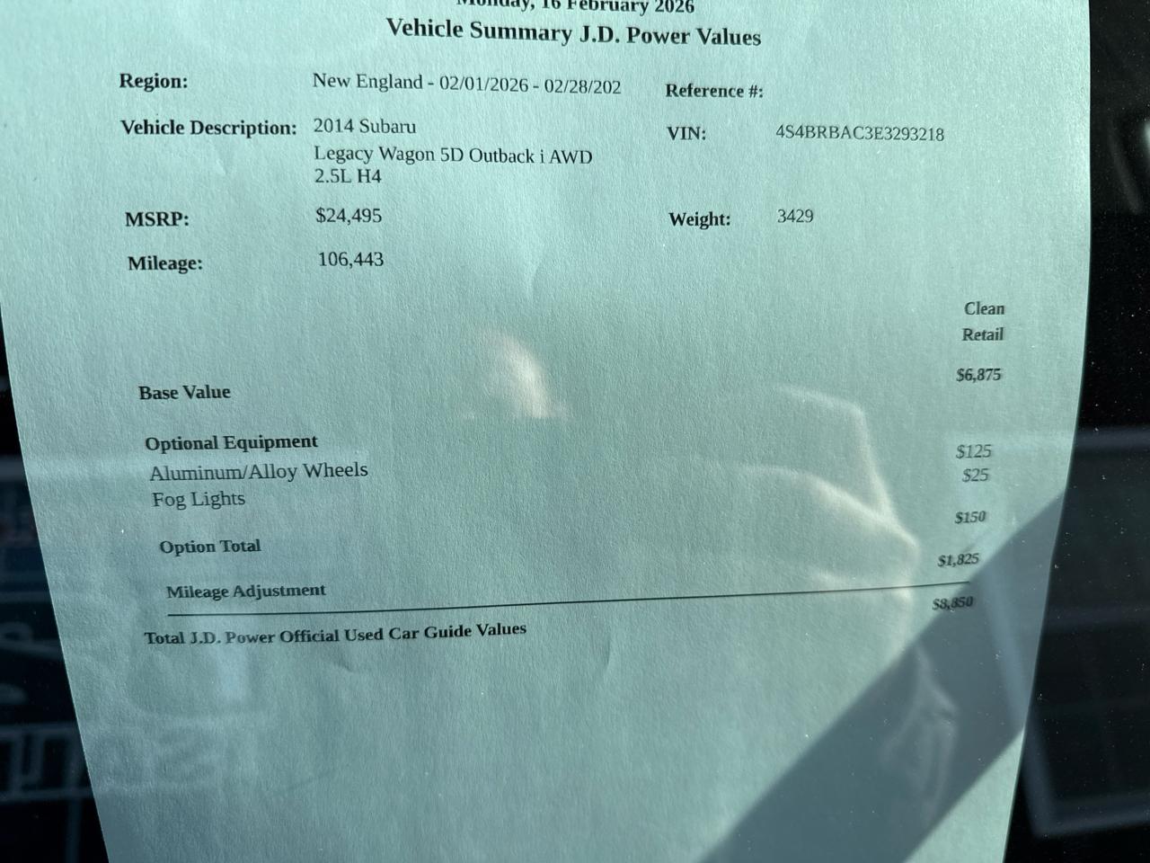 Subaru Outback 2.5i 2014