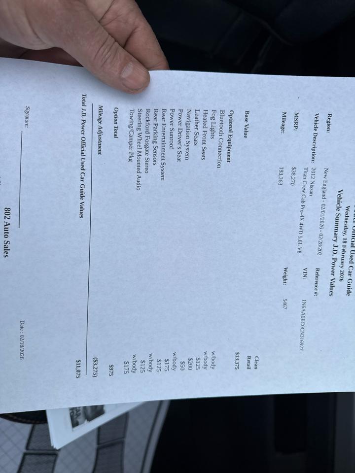 Nissan Titan SV Crew Cab 4WD 2012