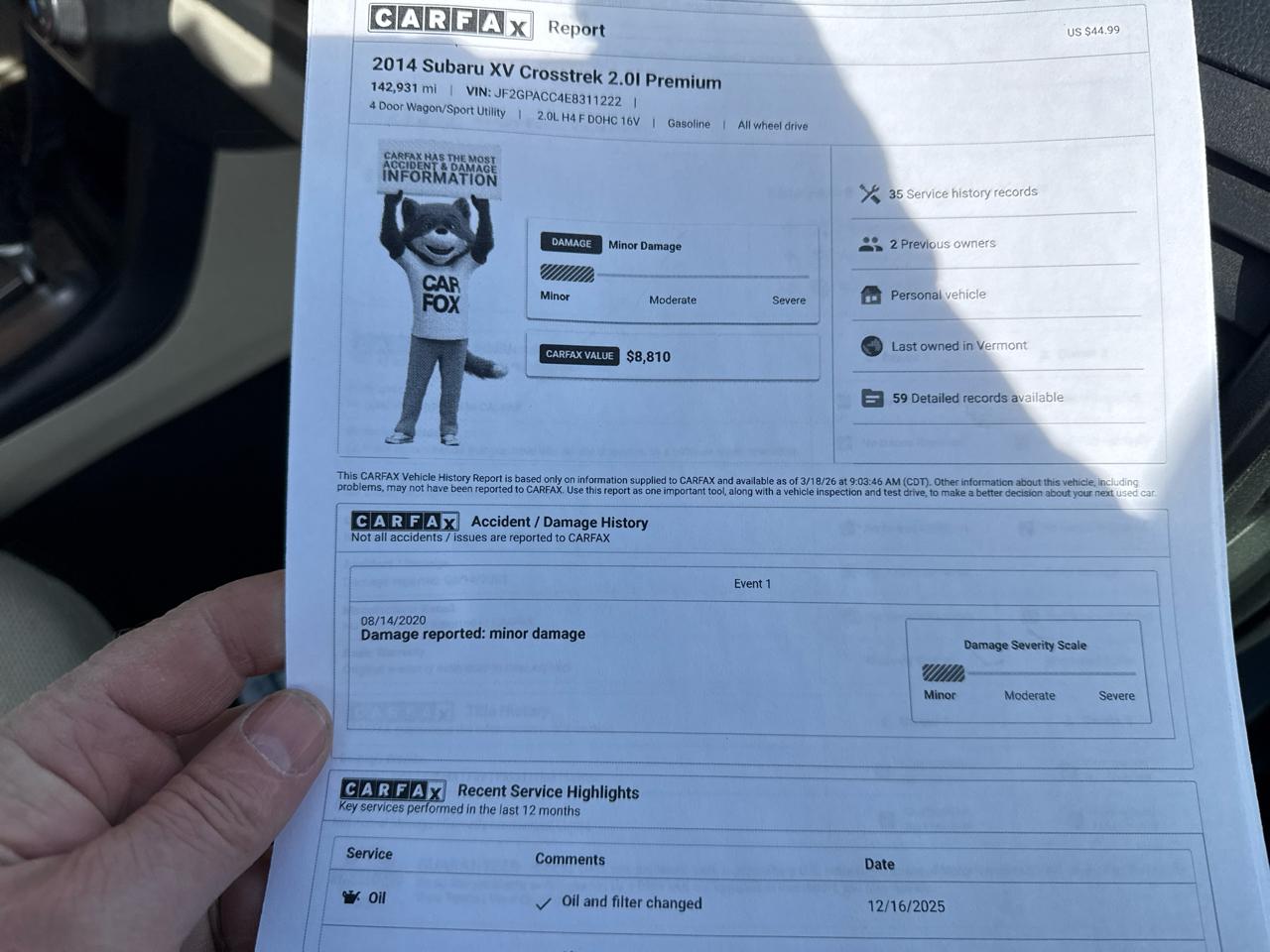 Subaru XV Crosstrek 2.0 Limited 2014