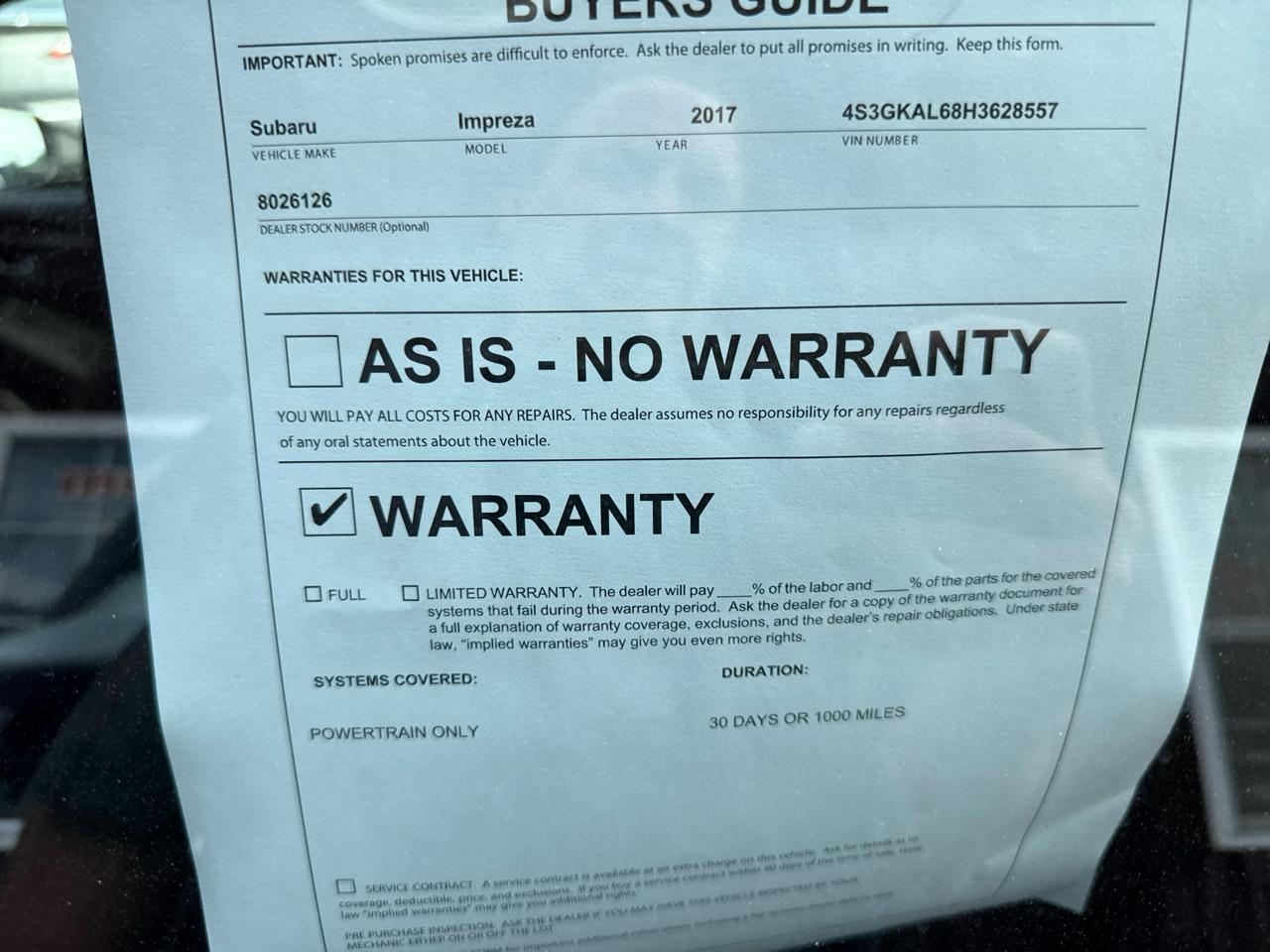 Subaru Impreza 2.0i Sport CVT 4-Door 2017