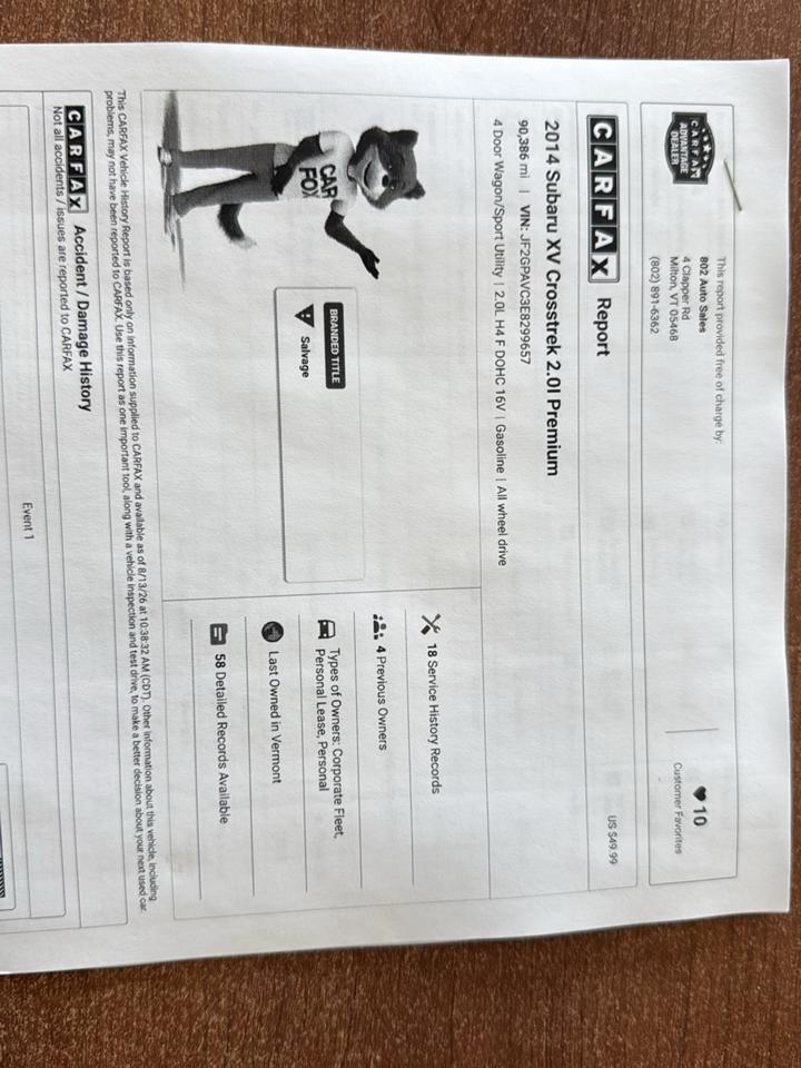 Subaru XV Crosstrek 2.0i Premium CVT 2014
