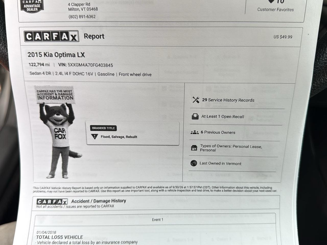 Kia Optima LX 2015