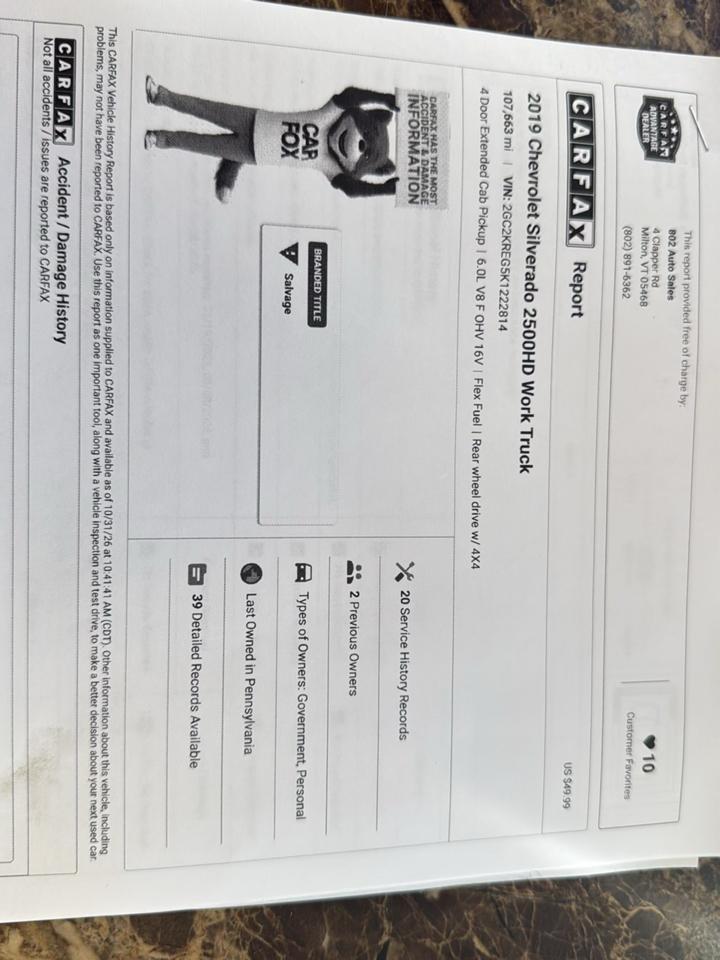 Chevrolet Silverado 2500HD Work Truck Double Cab 4WD 2019