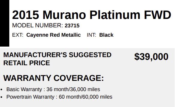 Nissan Murano Platinum FWD 2015