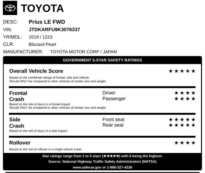 Toyota Prius L Eco 2019 Toyota Prius L Eco 2019
