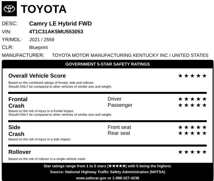Toyota Camry Hybrid LE 2021 Toyota Camry Hybrid LE 2021