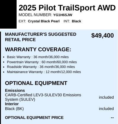 Honda Pilot TrailSport AWD 2025