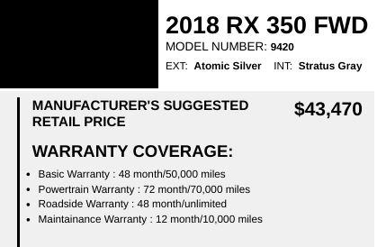 Lexus RX 350 FWD 2018