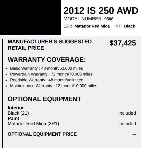 Lexus IS IS 250 AWD 2012