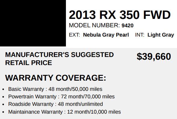 Lexus RX 350 FWD 2013