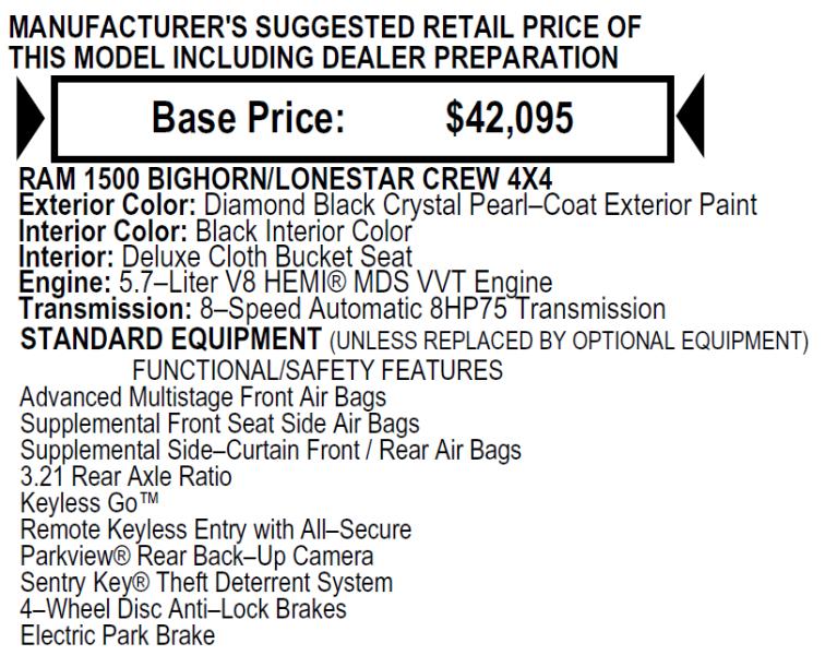RAM 1500 Big Horn Crew Cab SWB 4WD 2019