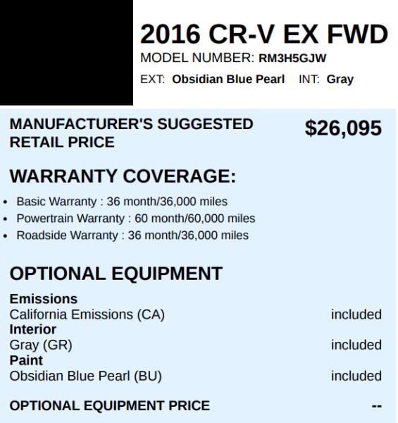 Honda CR-V EX 2WD 2016
