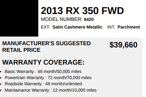 Lexus RX 350 FWD 2013