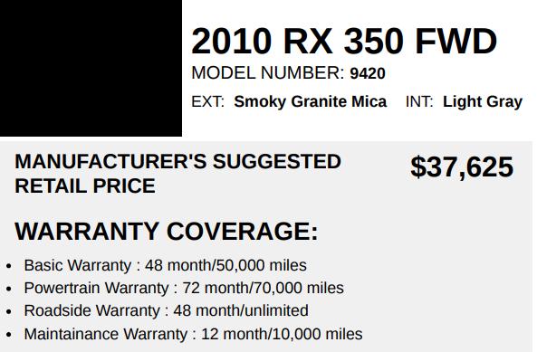 Lexus RX 350 FWD 2010