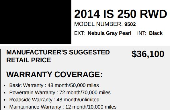 Lexus IS 250 RWD 2014