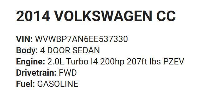 Volkswagen CC R-Line 2.0T Executive DSG PZEV 2014