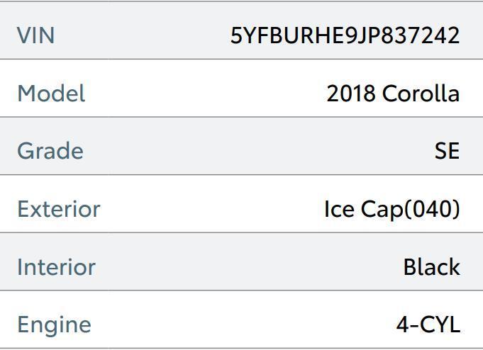 Toyota Corolla SE CVT 2018
