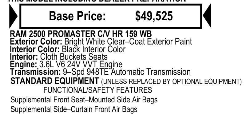 RAM Promaster 2500 High Roof 159-in. WB 2023