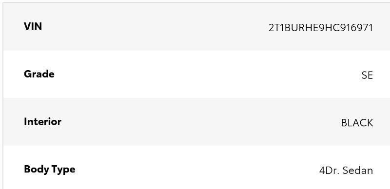 Toyota Corolla SE 4D Sedan 2017