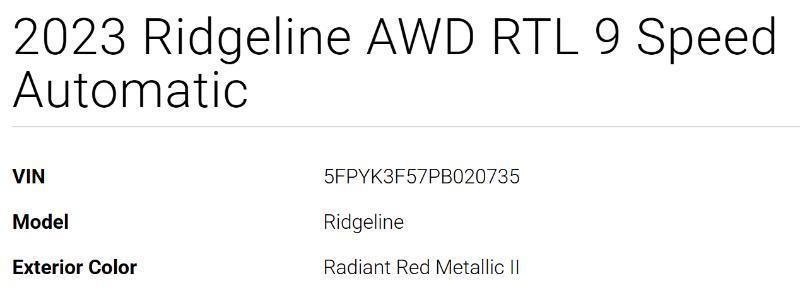 Honda Ridgeline RTL w/ Moonroof & Navigation 2023