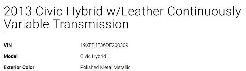 Honda Civic Hybrid CVT AT-PZEV with Leather 2013