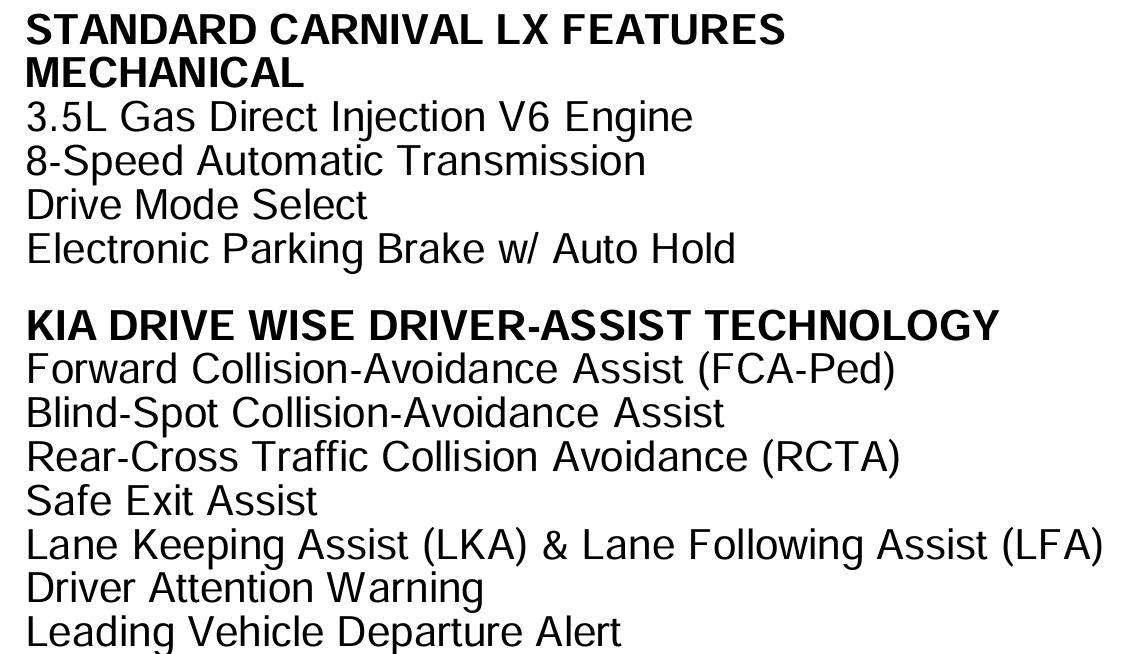 Kia Carnival LX Seat Package 2022