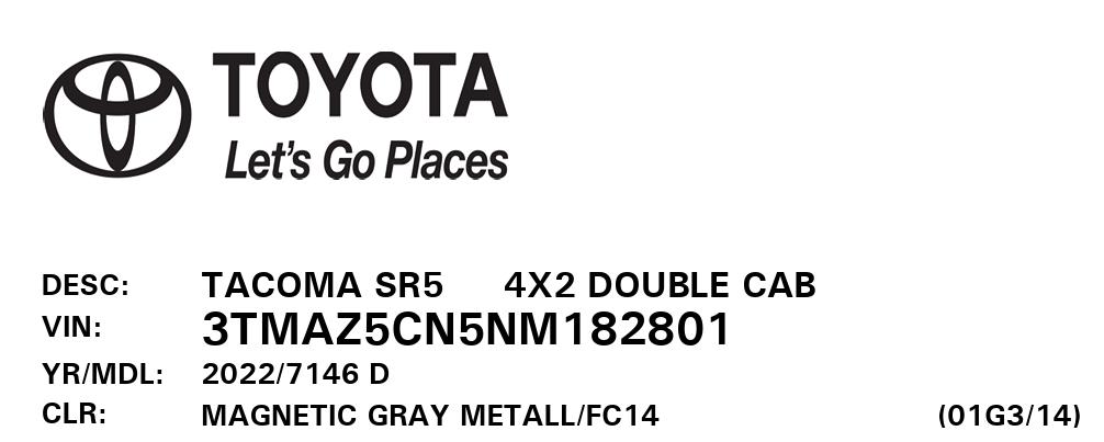 Toyota Tacoma SR5 Double Cab Long Bed V6 6AT 2WD 2022