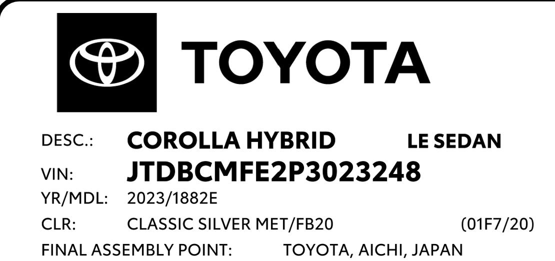 Toyota Corolla Hybrid LE 2023